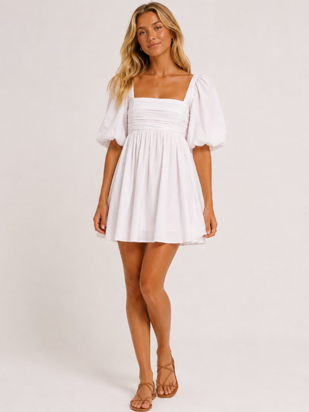 Abercrombie & Fitch White Emerson Pleated Puff Sleeve Mini Dress S 8466 - Picture 2 of 11